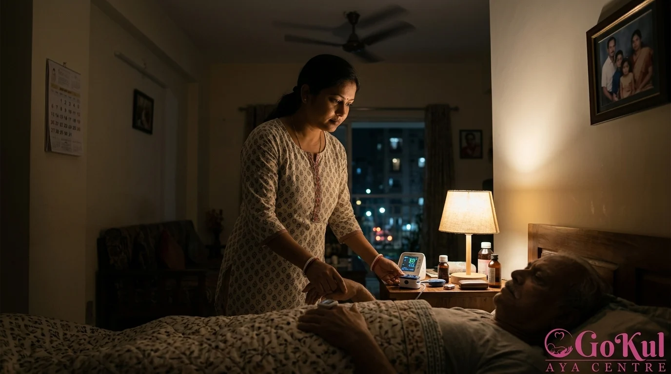 24-hour patient care at home in Kolkata – attendant monitoring a patient
