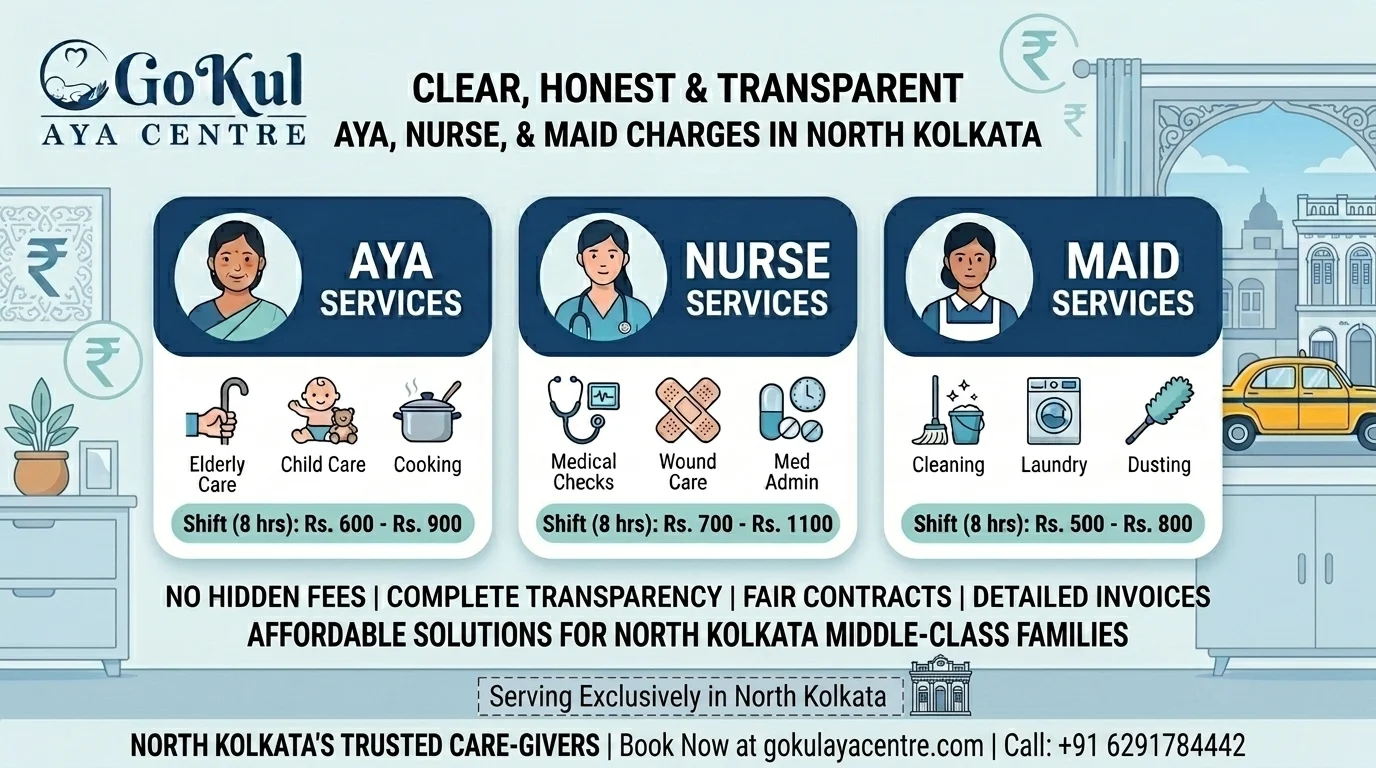 Aya charges in Kolkata – Gokul Aya Centre transparent pricing