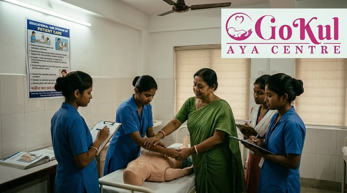 Gokul Aya Centre team — trained caregivers and founder Biswajit Nandy